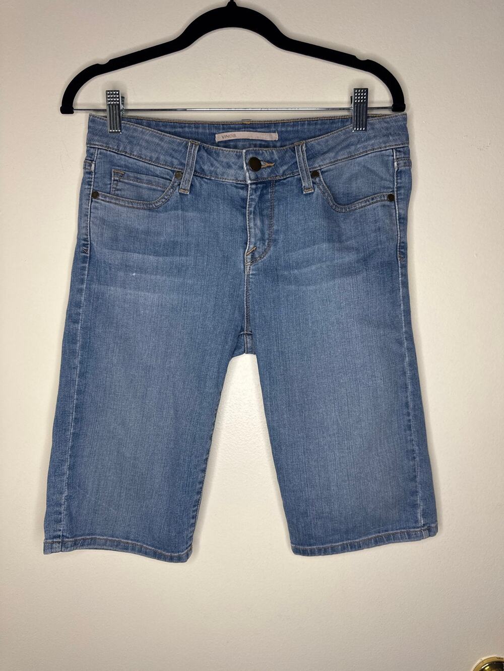 VINCE Light Wash Denim Bermuda Shorts Size 28 Made In USA Stretch